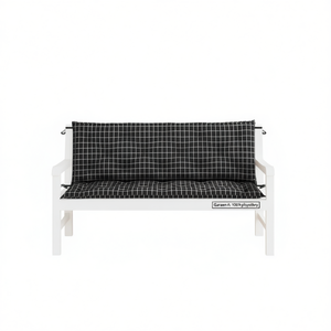 Ensemble de 2 coussins de banc de jardin, motif à carreaux noir, 100% polyester, coussins rectangulaires d'extérieur pour usage en jardin - Product Image 1