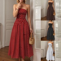 Robe sans bretelles à pois pour femme, style vintage, coupe évasée, bustier froncé, robe d'été élégante, sexy et décontractée pour les vacances et les soirées