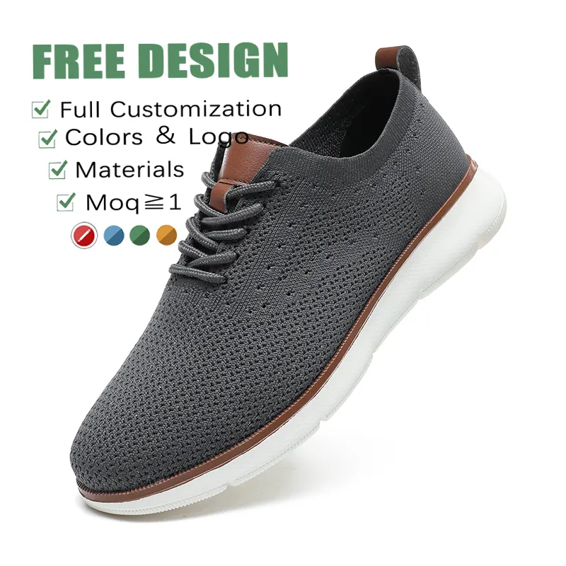 Sepatu pantofel jala pria, sneaker jalan-jalan kasual bisnis desain klasik nyaman disesuaikan Logo