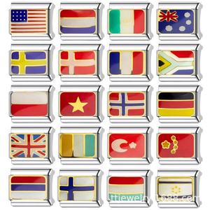 Bracelet à breloques italien personnalisable de luxe en acier inoxydable 316L 18K, avec breloques drapeaux du monde, pour la fabrication de bijoux, vente en gros - Product Image 2