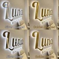 Enseigne LED de luxe, lettres 3D en acier inoxydable doré rétroéclairées, logo LED éclairé, enseigne LED personnalisée pour entreprise