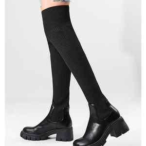 Bottes longues en tissu tricoté extensible, style luxueux, au-dessus du genou, pour femmes - Product Image 1