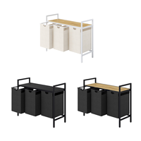 Panier à linge en bambou personnalisé en usine avec étagère et 3 compartiments 3x40 L conception arquée sac à linge amovible paniers à linge