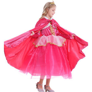 <span class=keywords><strong>2022</strong></span> nuevo vestido de princesa de Halloween rojo rosa para niñas belleza soñolienta inspirado con corona varita mágica capa sobre manga para niños - Product Image 5