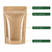 Sacs Doypack à Fermeture Zip Refermable, Impression Numérique, Face Avant Transparente, Dos en Papier Kraft Brun, pour Emballage Alimentaire