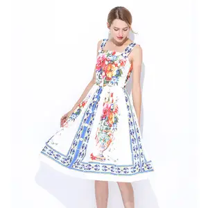 New Arrivals Wholesale Elegant Women Fashion Midi Length Floral Printing Long Dresses