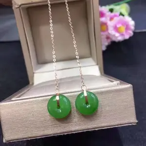 Pendientes minimalistas de piedras preciosas de jade, joyería con colgante de oro de 18k y 5x10mm de manzana verde natural, Jaspe hetiano