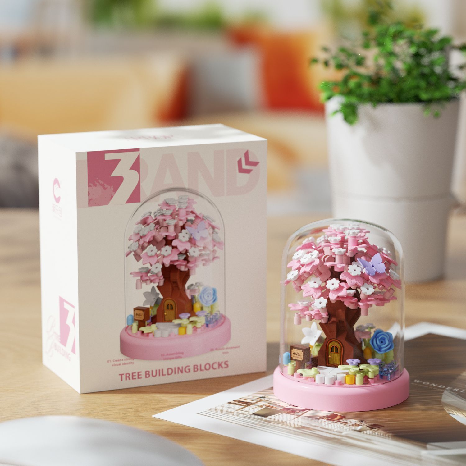 Sakura tree house 305pcs + transparent dust cover-color box