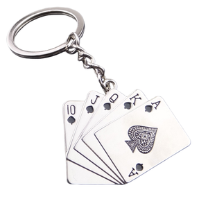 Stainless Steel Keychain Amulet Charm Flush Texas Hold'em Poker Lucky Keyring with Car Bag Metal Jewelry Playing Card Keychain