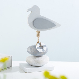 Ornement d'oiseau en bois de style méditerranéen, 2 pièces, design en pierre grise pour la décoration du salon - Product Image 3