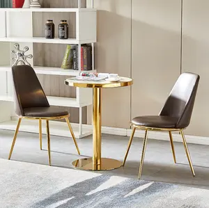 Tienda de té de hablar de acero inoxidable redonda pequeña mesa y silla combinación café mesa de comedor de mármol de metal mesa de café