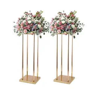 Hot Sale stage decorative Rectangle Gold Wedding Flower Vase Flower Stand for dining table wrought iron Wedding flo