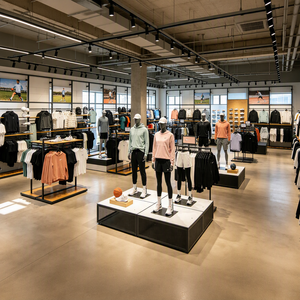 Système de présentoirs et de supports de vêtements sur mesure pour magasin de prêt-à-porter, en MDF et métal, pour vêtements masculins - Product Image 3