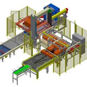 Máquina automática de palletising para empilhar caixas de garrafa de água e filme de palletising nas paletas