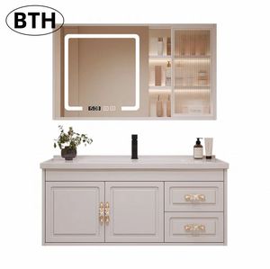 Ensemble de meuble-lavabo de salle de bain <span class=keywords><strong>avec</strong></span> miroir intelligent LED de style européen, <span class=keywords><strong>avec</strong></span> lavabo en céramique, <span class=keywords><strong>porte</strong></span> en verre <span class=keywords><strong>murale</strong></span>, design moderne - Product Image 1