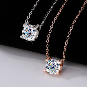 SPJ Collier pendentif Moissanite rond 1carat pour femme S925 Bijoux de mode en argent avec <span class=keywords><strong>prix</strong></span> de gros Cadeau - Product Image 2