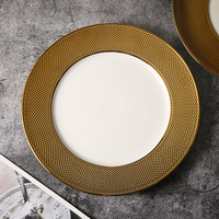WEIYE 2025 NOUVEAU Design Luxe Style Dubaï Assiette de Présentation Dorée Décorative Ronde à Rayures Dorées