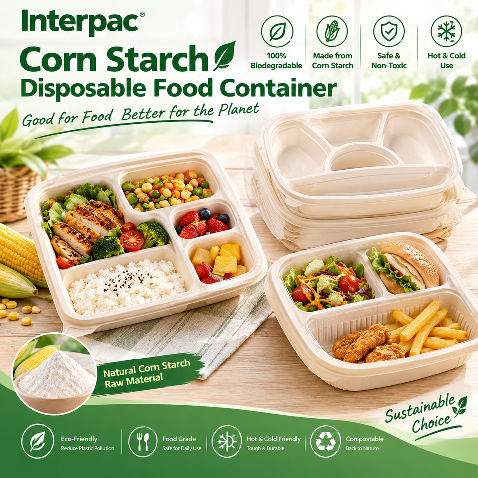 Interpac Cornstarch Food Container 3 4 Compartment 1000ml Biodegradable ...