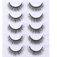 5 paires de faux cils 5D finement taillés, cils croisés naturels et ébouriffés, bande noire, extension épaisse pour l'angle extérieur