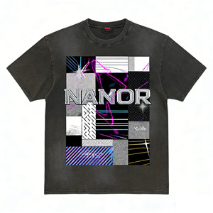 <span class=keywords><strong>T</strong></span>-shirt oversize tendance à manches courtes gris foncé vintage style cyberpunk avec patchwork et imprimé lettres, coupe ample - Product Image 1