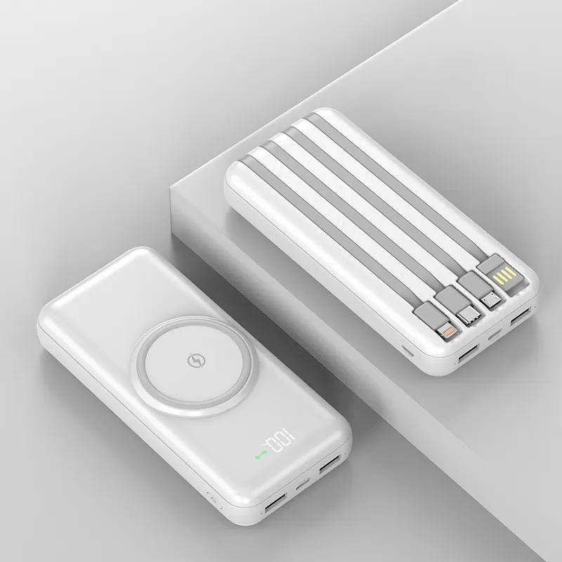 4 cavi nuovi arrivi 2021 trend su dispositivi elettronici di consumo 5V/2.1A Wireless Power Bank 20000mAh caricabatterie Mobile