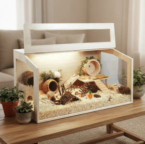 Habitat en bois pour hamster de 32 pouces avec dessus ouvrable et plaques acryliques, construction solide pour salon - Product Image 2