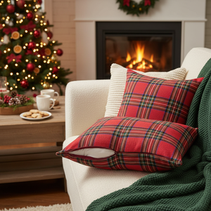 Set di 2 Copricuscini Decorativi a Quadri Rossi Scozzesi per Natale, Stile Rustico per Casa e Feste - Product Image 3