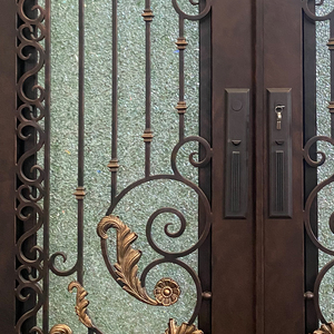 Design della griglia della porta <span class=keywords><strong>d</strong></span>'<span class=keywords><strong>ingresso</strong></span> principale esterna in ferro battuto con parte superiore quadrata classica personalizzata - Product Image 3