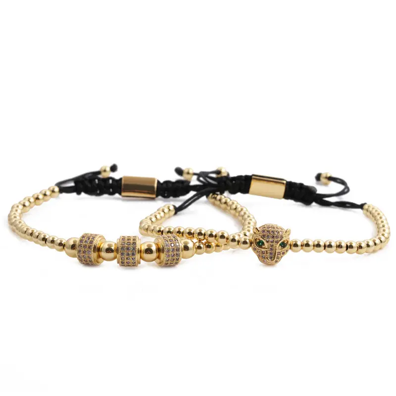 High Quality Gold Plating Copper Beads CZ Ball Bracelets Adjustable Cubic Zirconia CZ Ball Macrame Bracelets for Men