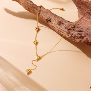 Heart-Shaped Stainless Steel Necklace <b>Bracelet</b> <b>Set</b> Gold Plated Women's Fashion Jewelry Gift - Product Image 3