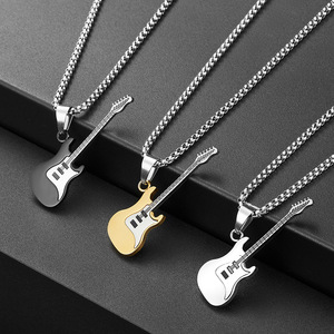 ギターシェイプヴィンテージネックレスステンレススチールジュエリーゴールドネックレスドバイデザインネックレス男性用 - Product Image 3
