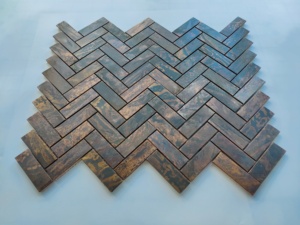 Mattonelle di <span class=keywords><strong>rame</strong></span> Vintage in bronzo per interni a spina di pesce in ottone scuro in metallo mosaico di mattonelle di parete opache per decorazione di pareti di edifici antichi - Product Image 4