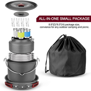 Ensemble de cuisine de camping portable avec pot suspendu extérieur, théière et assiettes profondes pliables 1,6 L - Product Image 4