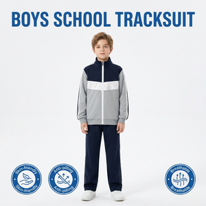 521004 2026 New Design Custom School Uniform Set Navy Blue and Grey Contrast Color Tracksuit for Students - Product Image 3