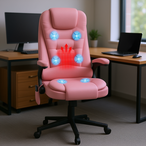 Silla de Oficina con Masaje y Calefacción, Reclinable, de Cuero PU Rosa, con Control Remoto, Reposabrazos con Vibración, Altura Ajustable, Diseño Contemporáneo - Product Image 2