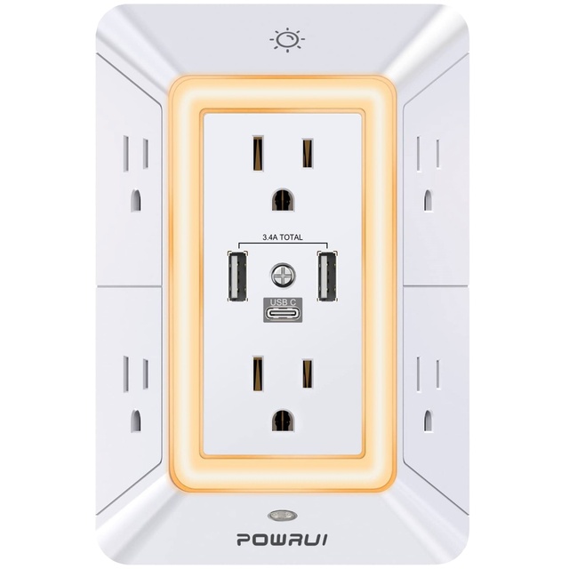 USB Wall Charger for Japan Japanese Market, 3-Sided Power Strip with Adapter Spaced Outlets with USB C Port