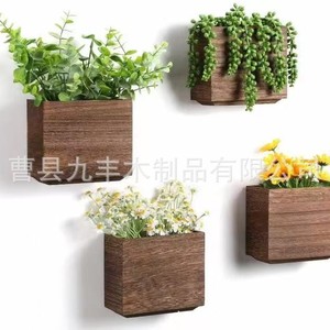 Wooden Wall Mounted <b>Square</b> Flower <b>Pot</b> Hanging Planter For Indoor Outdoor Use With Green Plants Or Flowers - Product Image 2