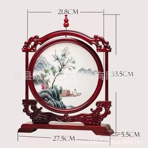 Cadre d'ornement en bois brodé de Suzhou fait main, écran chinois classique double face, décoration de bureau artisanale traditionnelle - Product Image 4