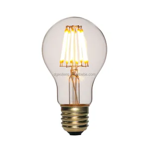 Bombilla de filamento LED, 4W, 6W, 7W, 8W, vidrio A60, A19, COB, luz LED ámbar claro, Edison, E27, B22, E26, clásica igual a 40W, incandescente