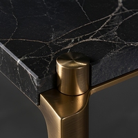 Table console en marbre noir avec pieds en laiton, rectangulaire, pour entrée, couloir, salon, table d'appoint, style moderne et luxueux