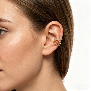 Pendientes de clip en forma de cruz, de aleación de zinc dorada, pendientes de aro en forma de U para cartílago de la oreja, sin perforación, joyería de moda para mujer - Product Image 2