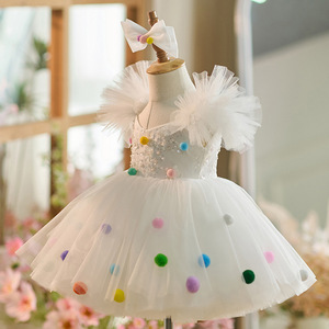 Boutique Robe de soirée princesse pour filles Robe <span class=keywords><strong>tutu</strong></span> blanche à manches bouffantes avec <span class=keywords><strong>pois</strong></span> colorés Robes d'anniversaire de demoiselle d'honneur - Product Image 3