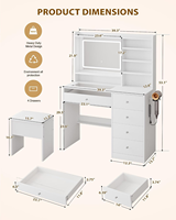 Ensemble blanc de 39,4 pouces avec bureau en verre, bande lumineuse RGB, miroir LED intelligent, station de charge, coiffeuse