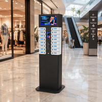 Y2 Power MAX Premium Pro, casier de recharge pour téléphones portables à 16 baies, écran publicitaire de 15,6 pouces, connexion par empreinte digitale, système de vidéosurveillance, support au sol