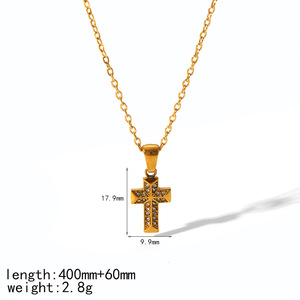 <b>Cross</b> Pendant Necklace Stainless Steel Pave Setting <b>Cross</b> Shape Everyday Wearing Jewelry Clavicle <b>Chain</b> Fashion Necklace - Product Image 4