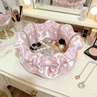 Boîte de rangement de bureau en forme de pétale avec nœud décoratif, bol de rangement pour bijoux, cadeau pour fille