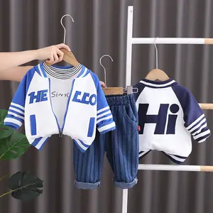Boys' Autumn Suit 2023 New Fashionable One Year Old Boys' Alphabet Baseball Jersey Sports Three Piece Set