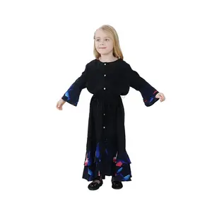 latest round collar abaya kids black turkey style modele de robe pour petite fille for girls elbise hijab dress party at