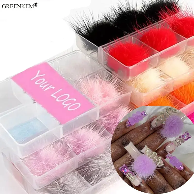 Pom magnético para unhas, 6 pçs/caixa 3d, bolas de pelúcia, bola de pelo, decorações artísticas, bolinhas fofas