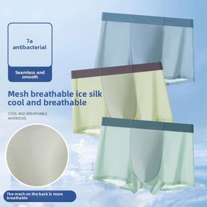 Calzoncillos bóxer de seda helada sin costuras para hombre, estilo nuevo, tiro medio, 7A, cintura antibacteriana, malla hueca transpirable, tejido de primavera - Product Image 2